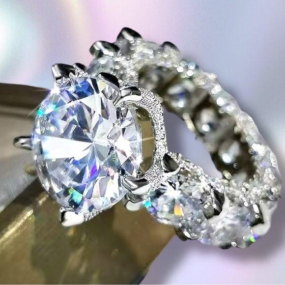 Silver ring Engagement Diamond Cubic Zirconia Silver Vintage Bohemian Design - Picture 5 of 5